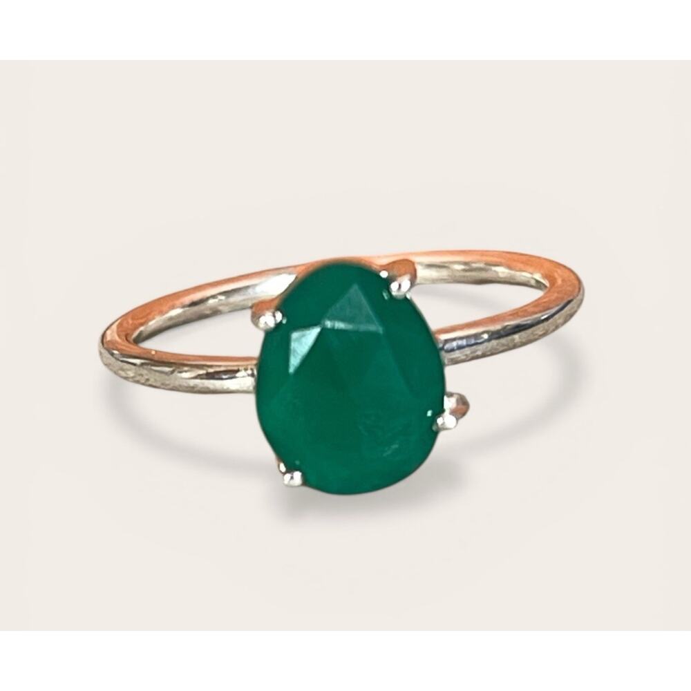 Green onyx sterling silver solitaire ring size 9